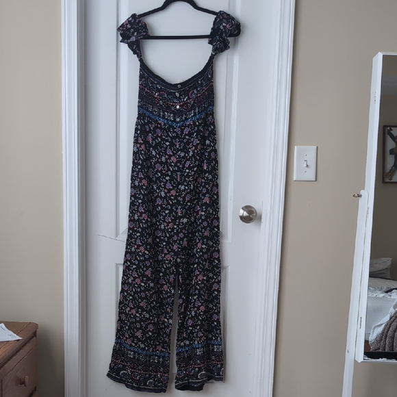 Flying Tomato Pants - Flying Tomato Black Floral-Print Jumpsuit